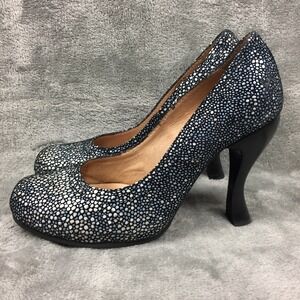 John Fluevog Attentions Shoes Paris Classic Pumps US Womens 9.5 Black Blue Heels